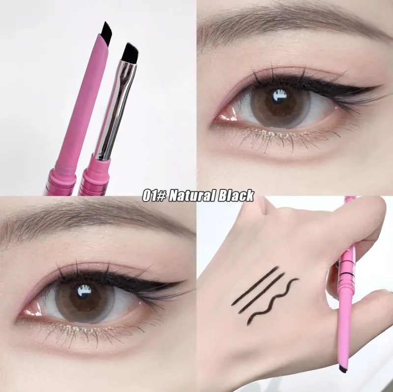 Double-headed Natural Black Eyeliner Gel with Brush Smudge-Proof Waterproof Creamy Smooth Rose Pink for Brows & Under Eye Makeup — image 8