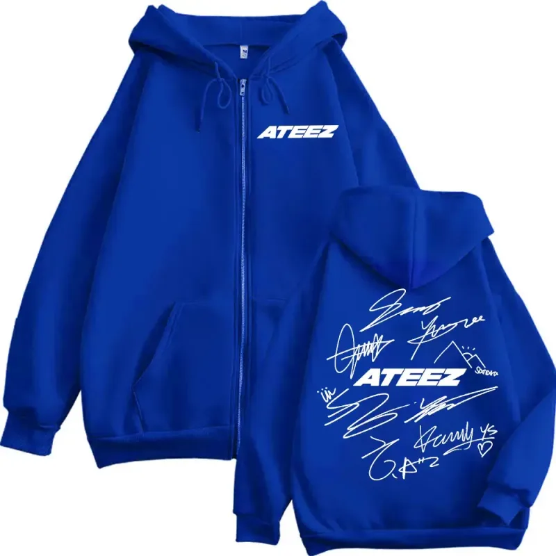 Limitado Kpop ATEEZ Logo estampado de doble cara cremallera Sudadera con capucha moda Hip Hop sudaderas con cremallera hombres mujeres Casual jerseys de gran tamaño