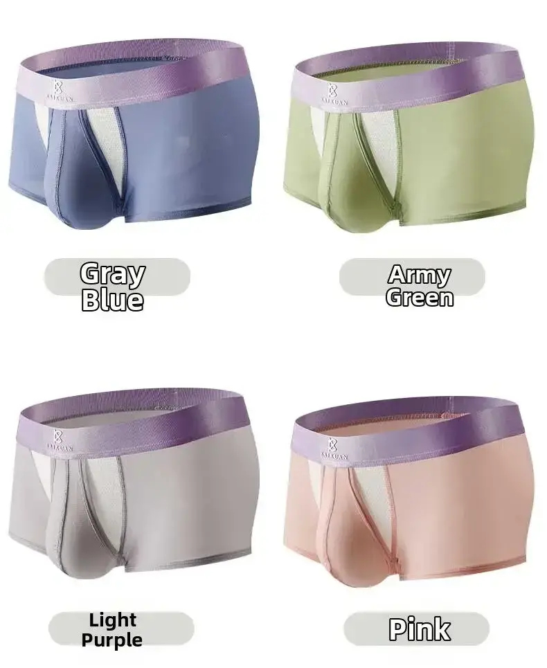 Summer Ice Silk Underwear Men's Quick Drying Boxer Shorts Lightweight Breathable Separable Side Opening Non Detachable Panties — image 10