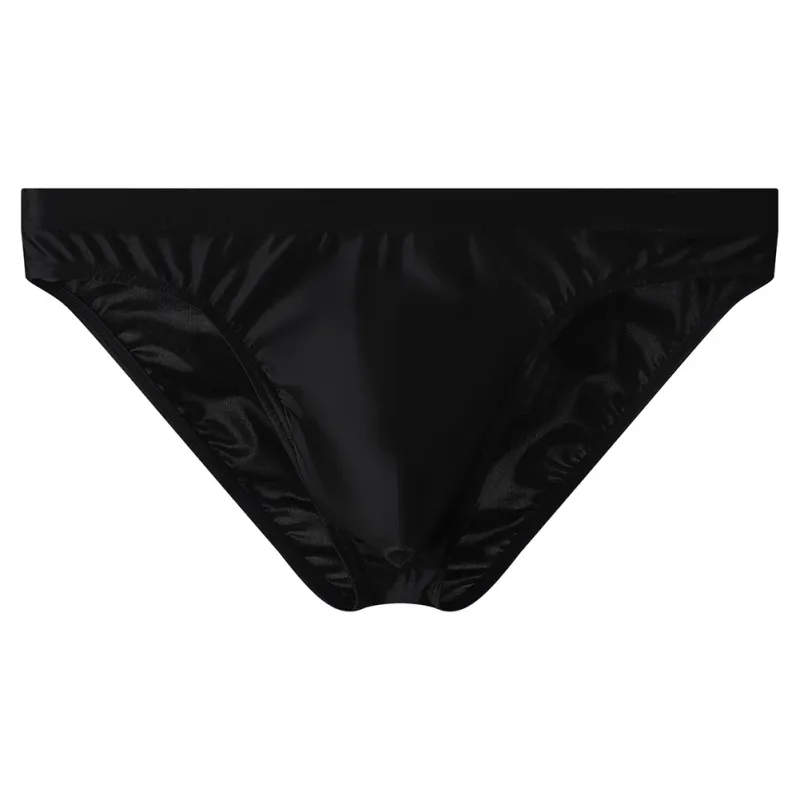 Luxury Brown Satin Men's Bikini Briefs High Elastic Waistband Smooth Shiny Underpants With 3D Contour Pouch Breathable Intimates
