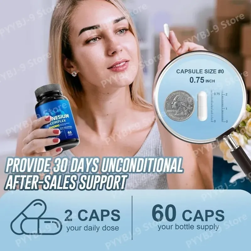 Magnesium 7 Complex Supplement with Glycinate Citrate Malate Chelate Zinc Vitamin D3 B6 for Sleep Muscle Relief 60 Capsules