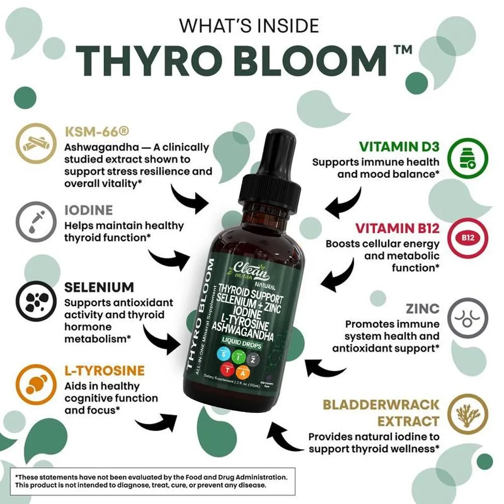 60ml Supplement Liquid Drops Vitamin B3&D12 Selenum Zinc Iodine L-tyrosine Ashwagandha Daily Supplment Bladderwarack Extract
