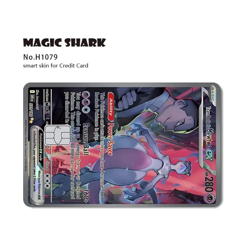 Magic Shark Mew Charizard EX Eevee Gengar Pikachu TCG Αυτοκόλλητο με ολογραφικό δέρμα λέιζερ για τραπεζική πιστωτική κάρτα