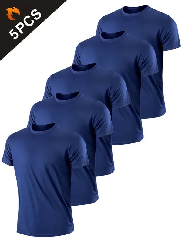 5PCS Men's Solid Color Ultralight Quick Dry Sport T-Shirt Breathable Lightweight Top For Fitness Training Workout Running Gym