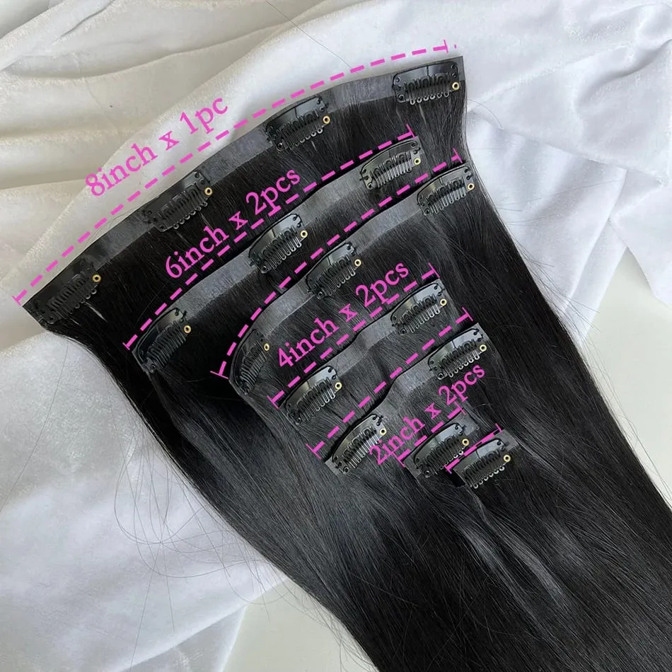 Raw Unprocessed 100g 7Pcs/Set Seamless Clips in #1B Natural Color Human Hair Extensions Long PU Weft Invisible Straight Hair — image 3