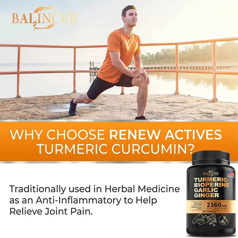 Turmeric Curcumin Capsules - Ginger Garlic & Black Pepper Natural Antioxidant for Joint Mobility Digestive & Immune Wellness
