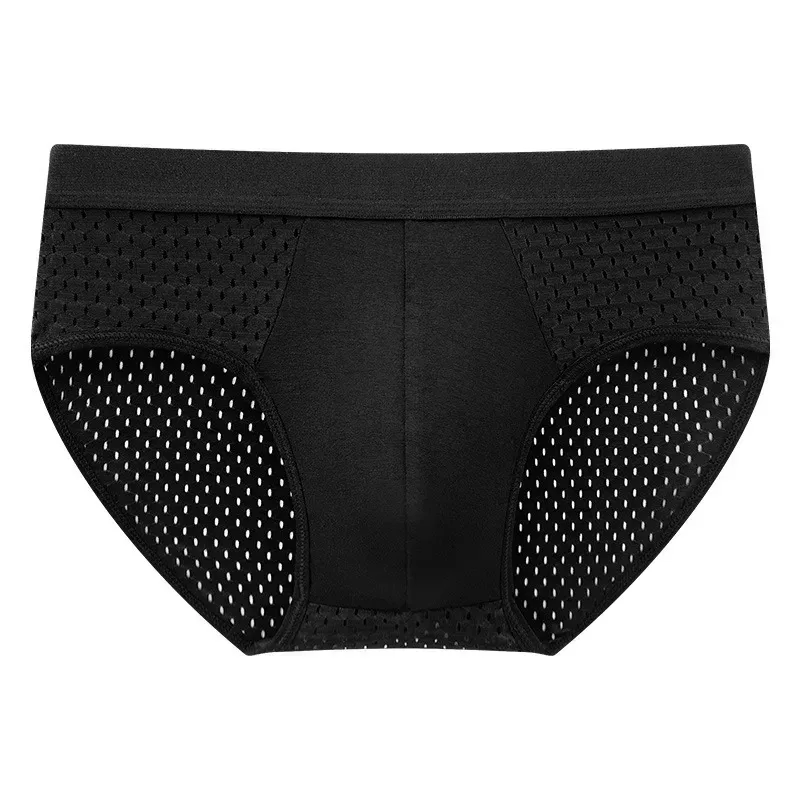 Homens sólidos verão roupa interior de seda gelo boxershorts cuecas respiráveis ​​roupa interior de fibra de carbono de bambu anti-bacteriano oco calcinha