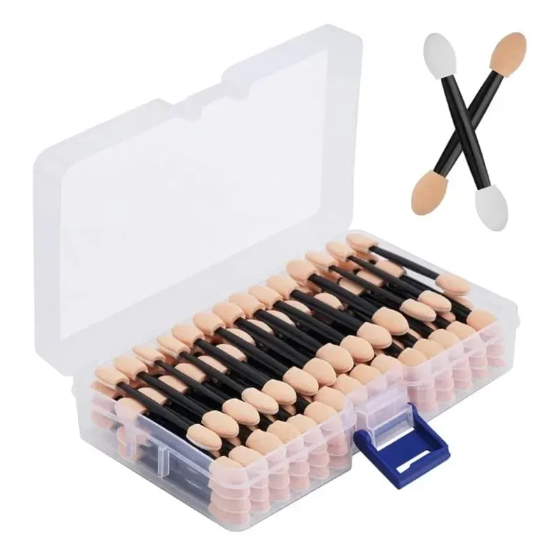50/100/200/300/500PCS Dual Sides Oogschaduw Spons Applicators met Container Lengte Oogschaduw borstels Make-Up Applicator