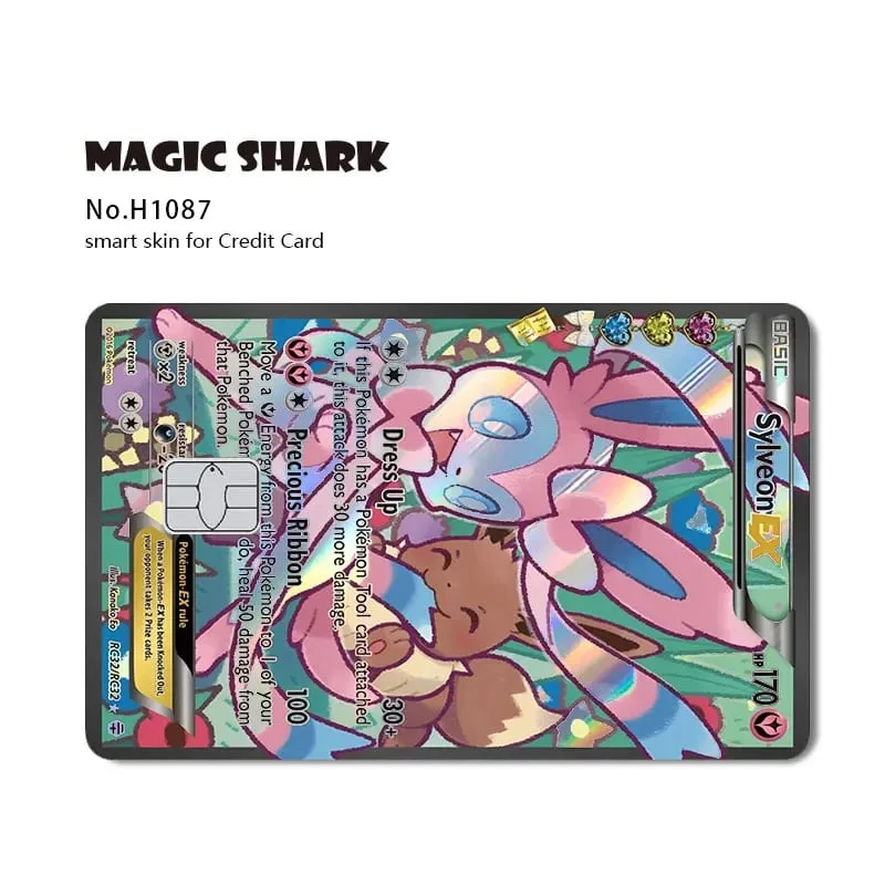 Magic Shark Mew Charizard EX Eevee Gengar Pikachu TCG Αυτοκόλλητο με ολογραφικό δέρμα λέιζερ για τραπεζική πιστωτική κάρτα