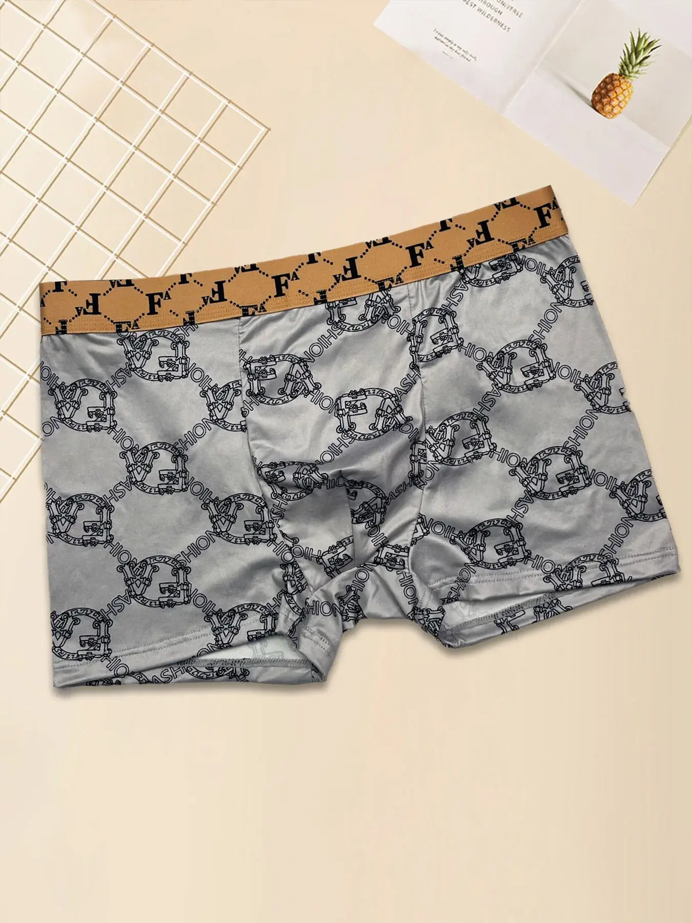 Men's 4PCS Luxury Printed Flat Corner Underwear Gold Belt Luxury Soft Breathable Comfortable Underwear Youth Boxing Pants — image 9
