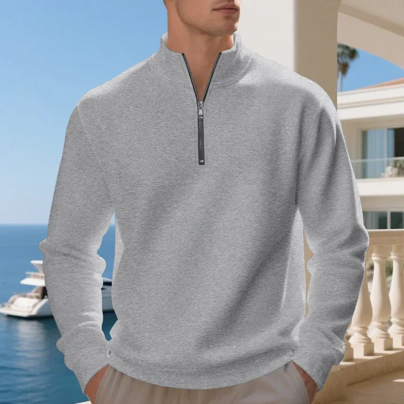 Pull polaire à manches longues et col montant pour homme, pull ample et confortable, décontracté et confortable, avec fermeture éclair, automne et hiver — image 10