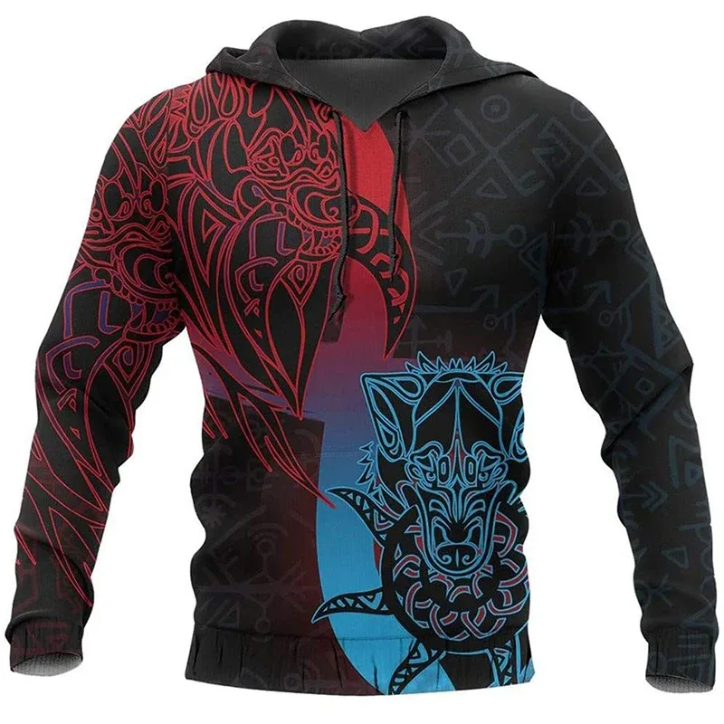 Sweat à capuche pour hommes, motif de tatouage d'aigle Vikings imprimé en 3D, mode décontractée, Harajuku Hip Hop, automne et hiver, surdimensionné, 2024