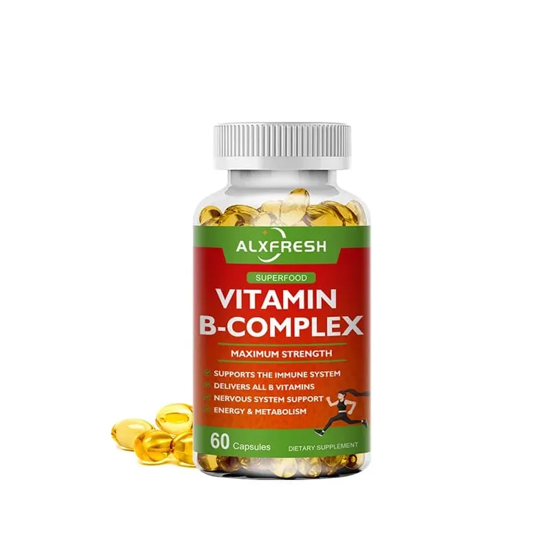 Alxfresh Vitamin B Complex with Vitamin C - Immune Health Energy Support & Nervous System Support - Non-GMO Vegetarian Capsule