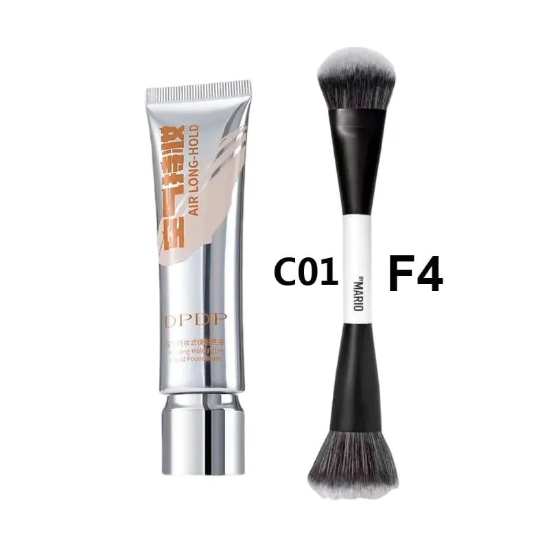 30ml DPDP Long-wear Liquid Foundation + F4 Dual-ended Foundation Brush Makeup Set Long Lasting Coverage Base Cosmetic Applicator