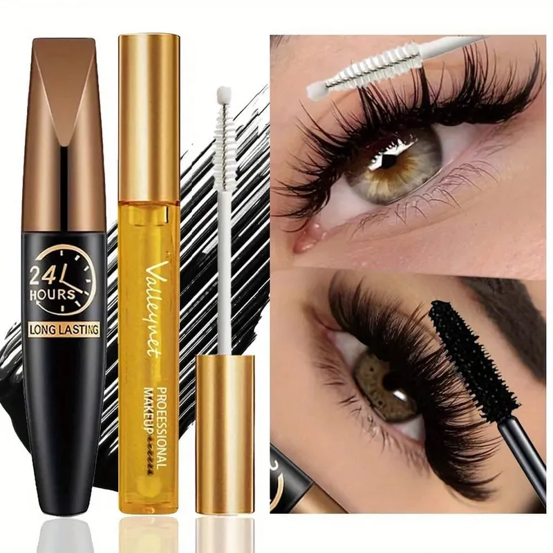 2Pcs/Set Natural Lash Care Serum + 5D Curling Mascara Lashes Curled Lashes Long-lasting Waterproof Travel Eye Makeup Set