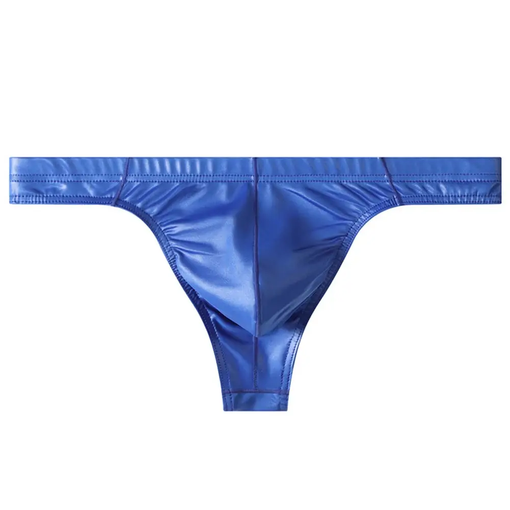 Men G-string Faux Leather Thong Large Pouch 90 Polyester 10 Spandex Low Rise Thong Men Sexy G-string Underwear