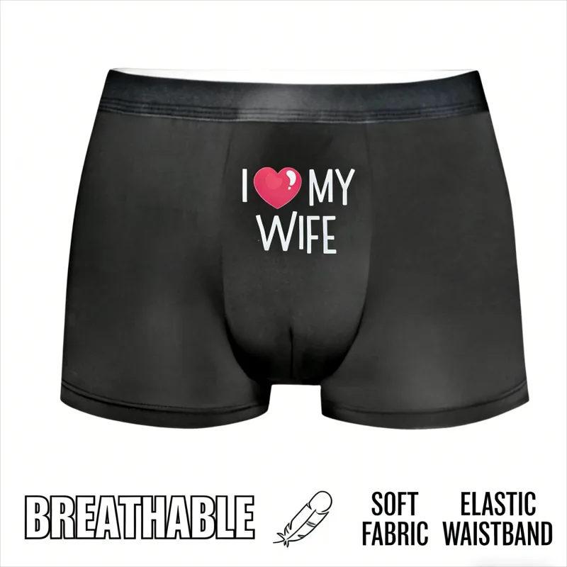Men's "I LOVE MY WIFE" Romantic Boxer Briefs Soft Stretch Comfortable Daily Underwear,Husband Gift Casual Boxer Hombre Men