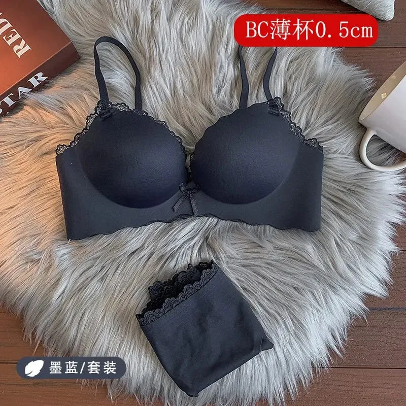 セクシーWomen Wireless Seamless Bra Set One‑Piece Push‑Up Brassiere Small Bust Side Support Anti‑Sag Soft Ladies Intimates Lingerie