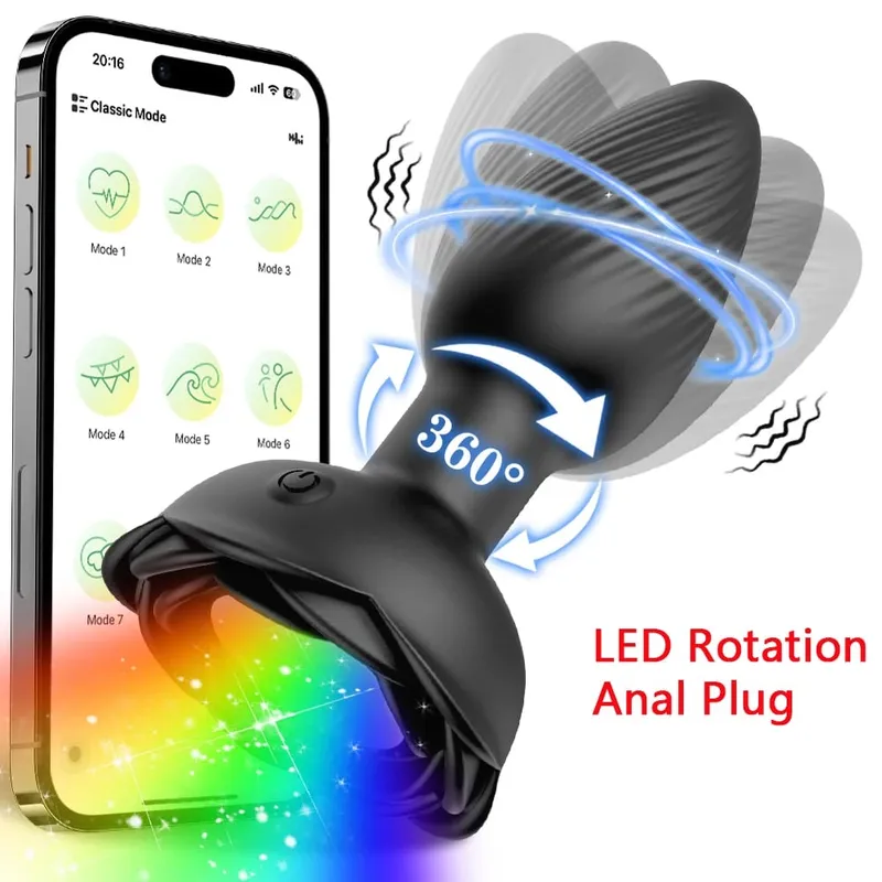 APP Control Rotation Butt Plug Anal Vibrator לגברים נשים 360° Wiggle מכשיר לעיסוי ערמונית אנאלי פלאג לצעצוע מין הומוסקסואלים לגברים