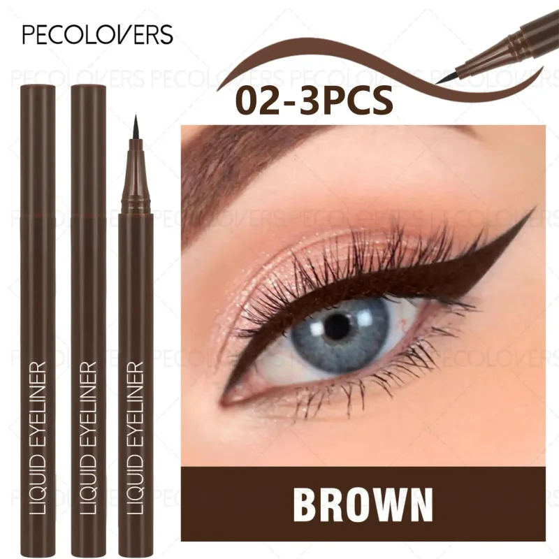 3Pcs Smooth Eyeliner Pen - Smudge-Proof Eye Pen Quick-Dry for all cases Μακιγιάζ ματιών με μαύρο και σκούρο καφέ