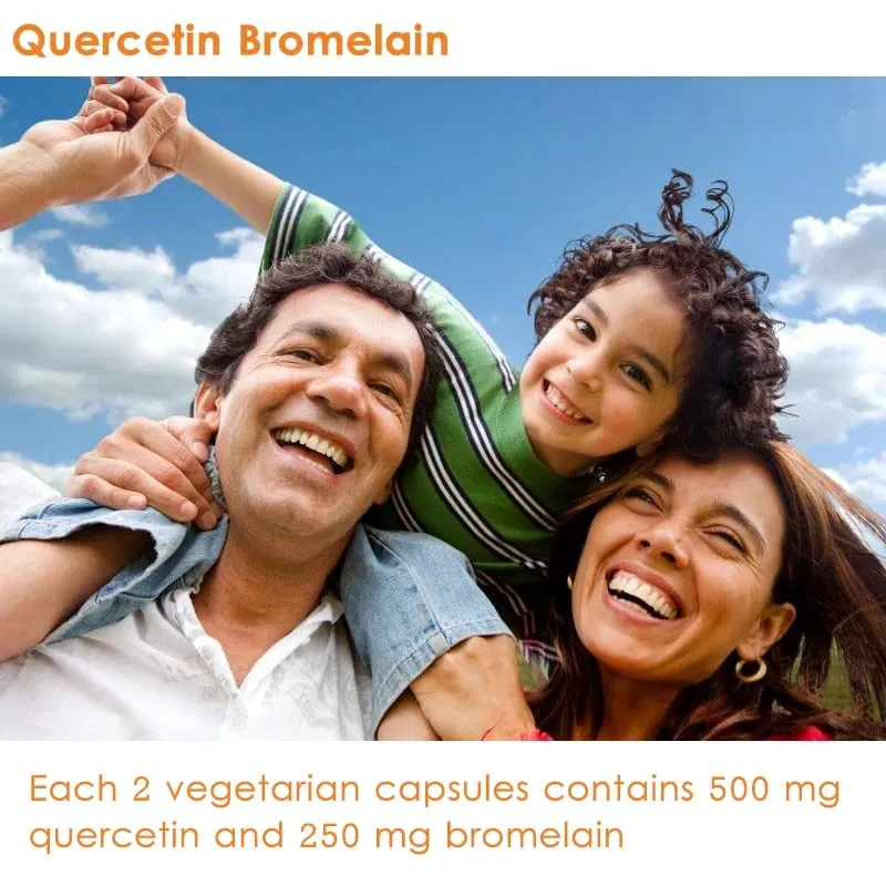 Quercetin Bromelain תמיכה חיסונית לבריאות מפרקים ובריאות דרכי הנשימה קפסולות טבעוניות ללא GMO