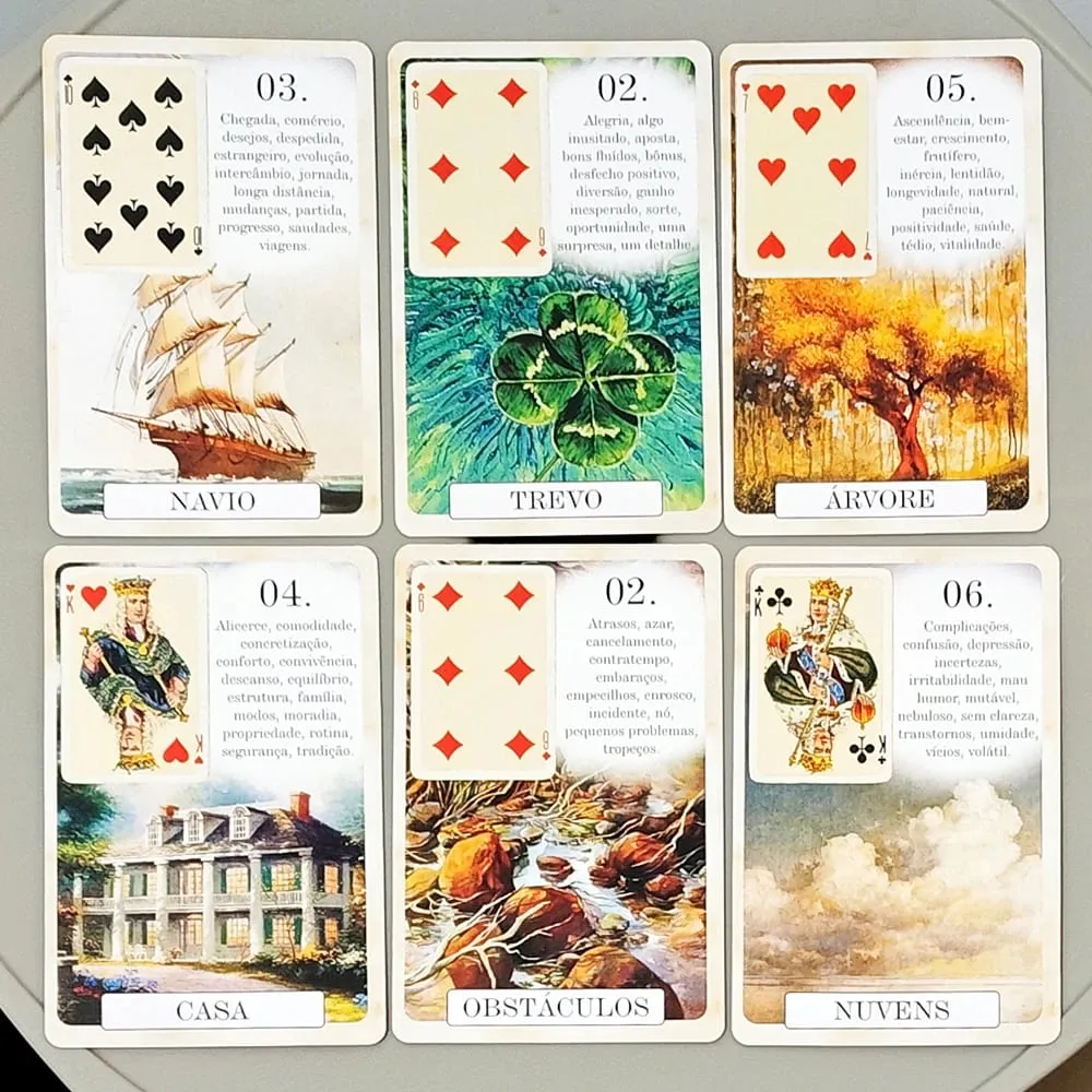 Cardstock בעל תבליט כפול 9*6 ס"מ Classique Lenormand Deck - 37 כרטיסי חיזוי בסגנון וינטג' - מהדורה פורטוגזית קלאסית