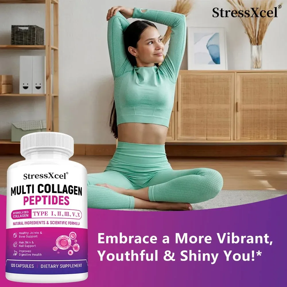 Multi Collagen Peptides Capsules Type I II III V X Biotin Anti-Aging Skin Hair Nails Joints Gut & Immunity Support