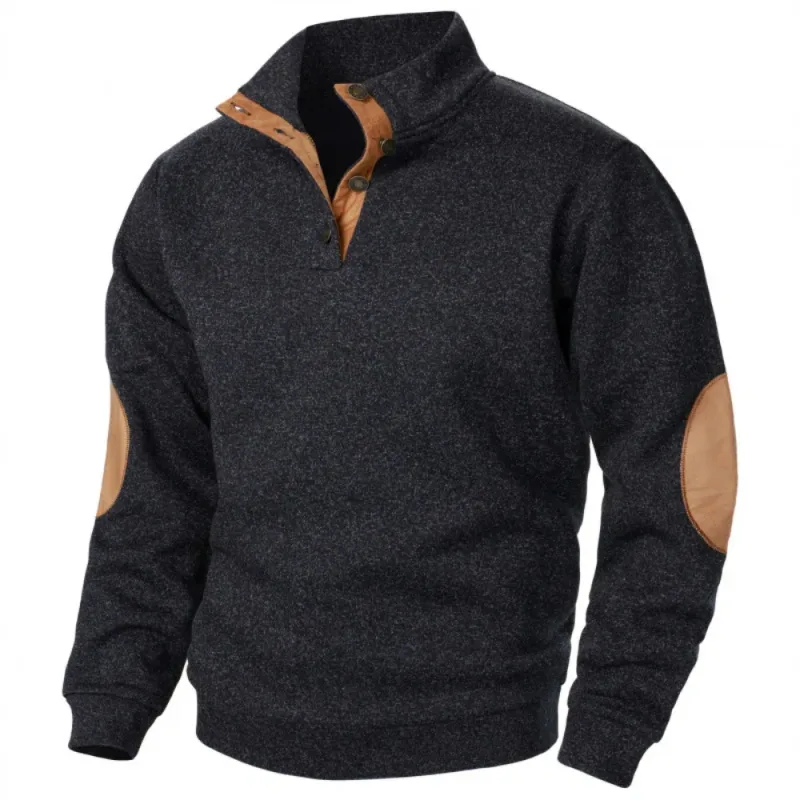 Sweter Musim Gugur Pria Hoodie Warna Kontras Perca Kerah Berdiri Pulover Vintage Botton Down Pria — image 4