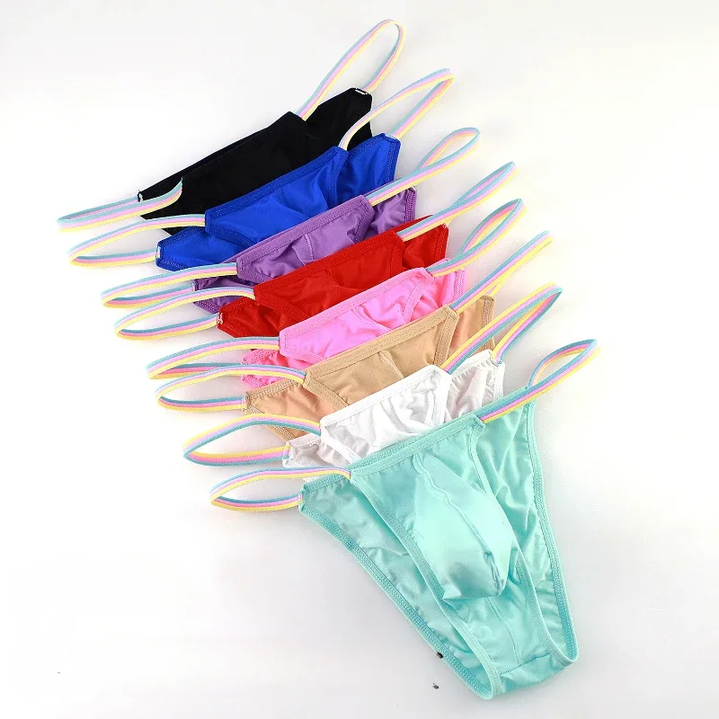 Men Low Waist Panties Bikini Underwear Ice Silk Wet Translucent U Convex Pouch Lingerie Underpants Thin High Fork String Homme — image 6
