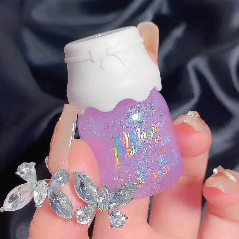 Gege Bear Butterfly Knot Lip Gloss לחות לחות מראה ברק נוצץ Non-Stick Cup שפתון איפור יופי