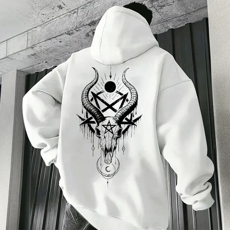 Musim Gugur Musim Sejuk Lelaki Topi Pullover Kasual 666 & Salib Terbalik Hoodies Gothic Lelaki Bercetak Seram Setan Baju Jalanan — image 18