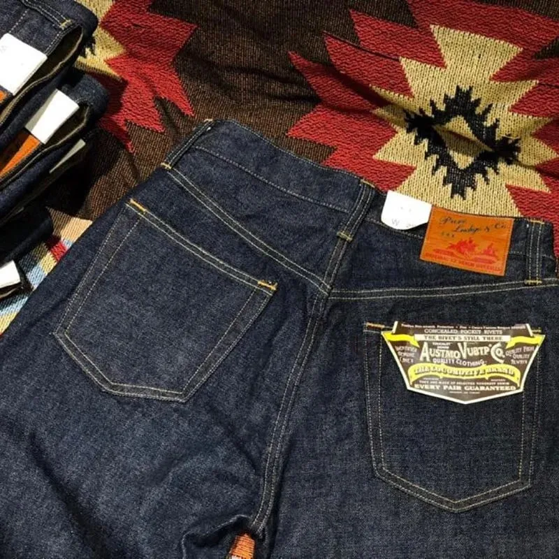 14 oz 100% כותנה כבד משקל סאקורה אדום עצוב מכובס ג'ינס ג'ינס במידות גדולות משוחרר ישר אמריקאי רטרו מכנסי עבודה של Amekaji — image 5