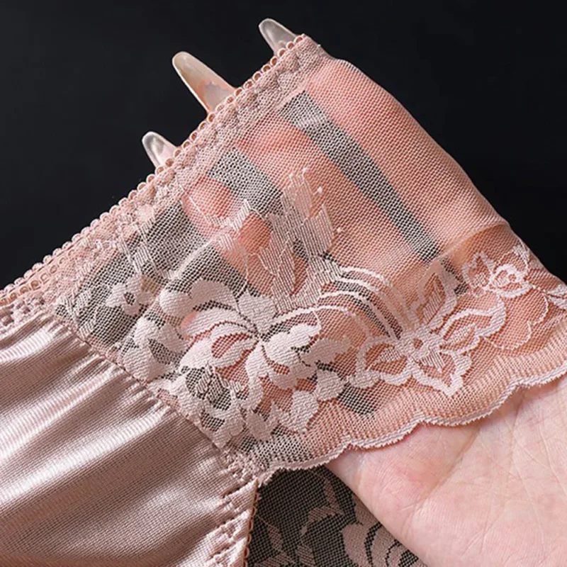 1pc Men Lace Seamless Ice Silk Briefs Ultra-thin Underwear 3D Bulge Pouch Low Waist Gay Panties Breathable High Elastic Lingerie