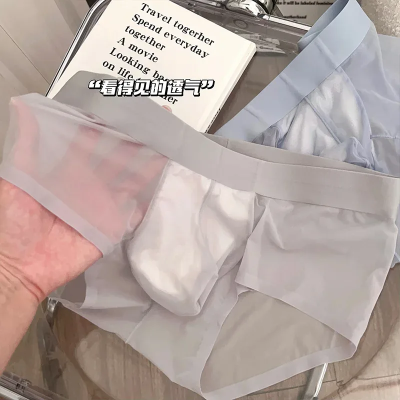 Transparent Men's Briefs Ultra-thin Ice Silk Quick Dry Panties Sexy U Bulge Pouch Man Underwear Breathable Underpants Cuecas