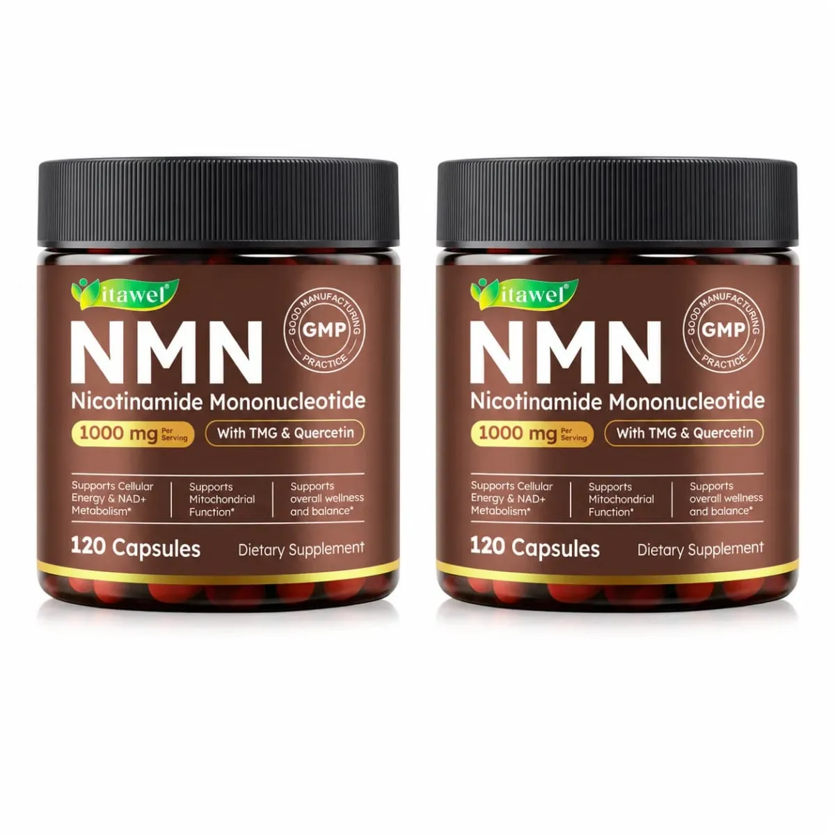 NMN Capsules 1000mg Beta Nicotinamide Mononucleotide TMG Quercetin Resveratrol NAD+ מטבוליזם מיטוכונדריאלי תפקוד 120 ספירה