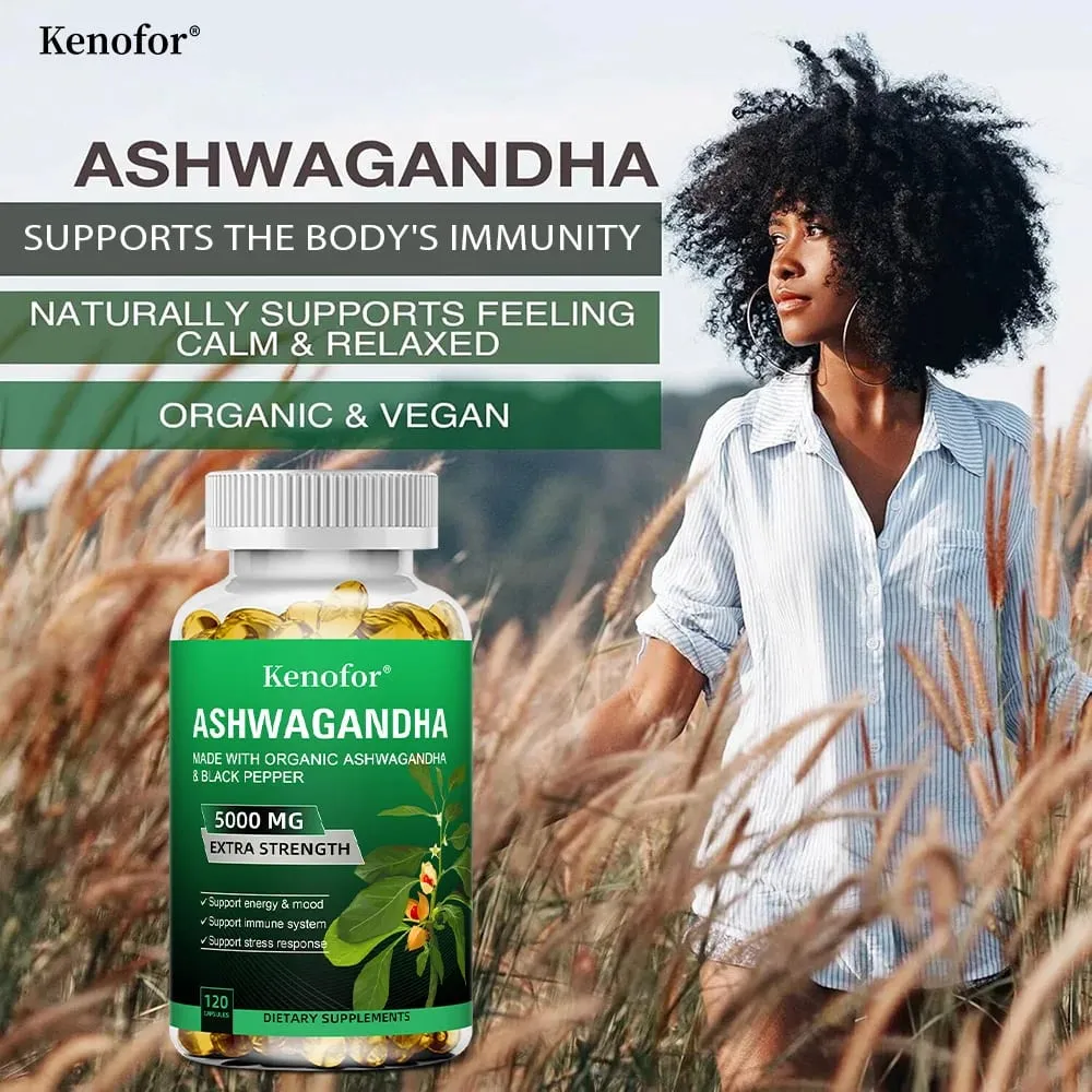 Pure Ashwagandha Root Extract Capsules 5000mg for Natural Mood Stress Focus Brain Energy Sleep Health — image 3