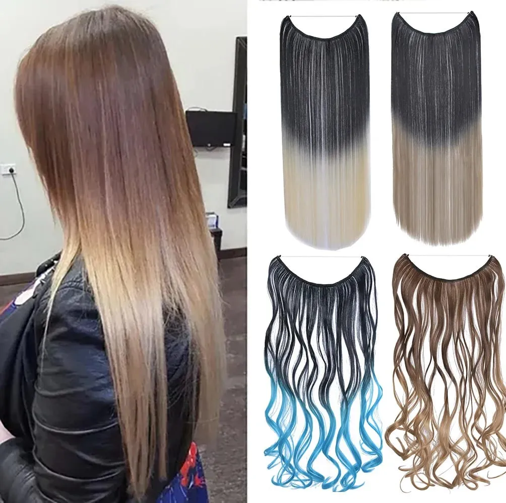 Jeedou κυματιστά μαλλιά Extension Elasticity Αόρατο σύρμα Fish Line One Piece No Clips Συνθετικά Hairpieces Ombre Χρώμα για γυναίκες