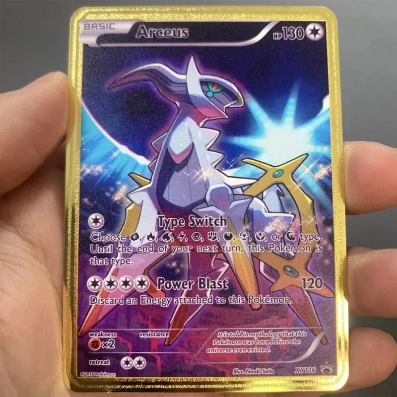 Tiếng Anh Kim Loại Pokemon Thẻ DIY Arceus Mewtwo Charizard Pikachu Sắt Sáng Bóng Pokémon GX Vmax EX Trò Chơi Trẻ Em Bộ Sưu Tập Thẻ Đồ Chơi Quà Tặng