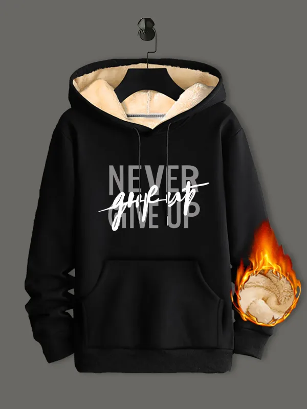 Winter Lamswol Hoodies Dikker Warme Winddichte Sweatshirts Print Capuchon Trui Losse Heren Dames Winter Hoodies Zwart