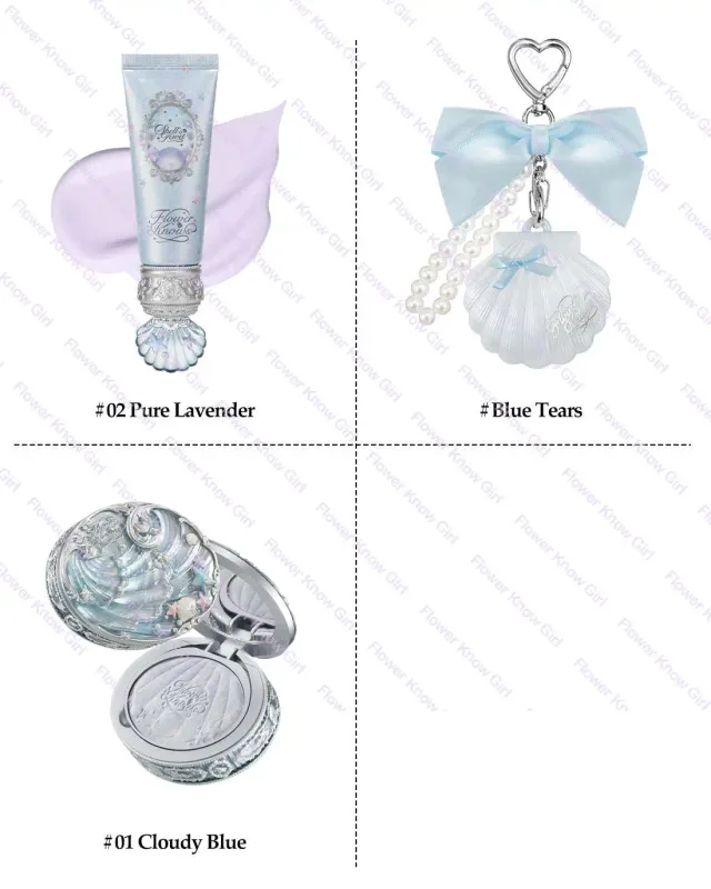 פרח איפור יודע Shell's Jewel Mermaid Glow Set פלטת צלליות סומק ליפ גלוס תיק איפור מט זוהר שימר ערכת פריימר