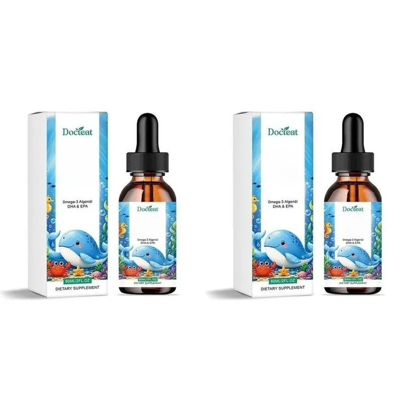 Docteat növényi alapú omega-3 algaolaj DHA EPA folyékony cseppek gyerekeknek agy egészsége Vegán, nem GMO-mentes napi táplálkozás narancs 60 adag