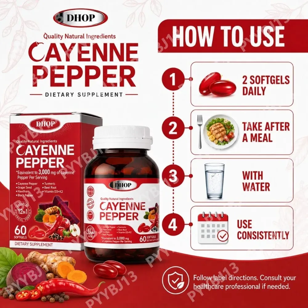 Cayenne Paprika Kapszula - Napi Wellness Támogatás - Tiszta Cayenne Paprika Kivonat - Kapszaicin Kiegészítők Vegán 60 Count unisex