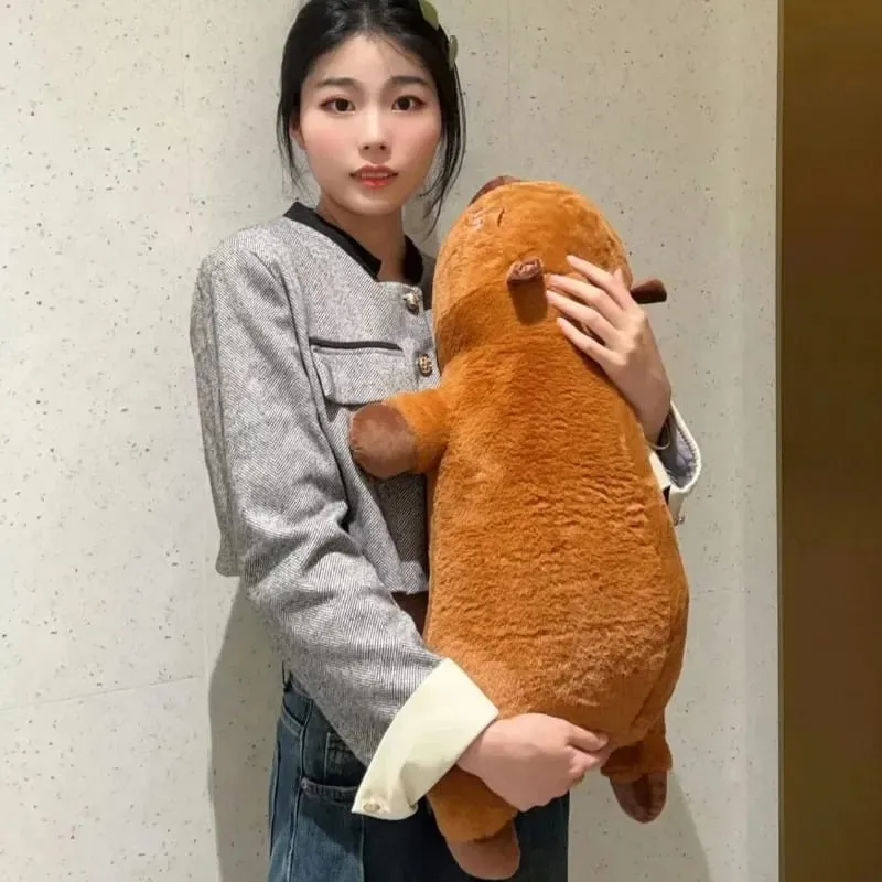 Kawaii Capybara צעצוע קטיפה ממולא Capibara פלאפי בובת ארוכה שינה רכה כרית ספה כרית תנומה צעצועי שינה לחג בית הספר