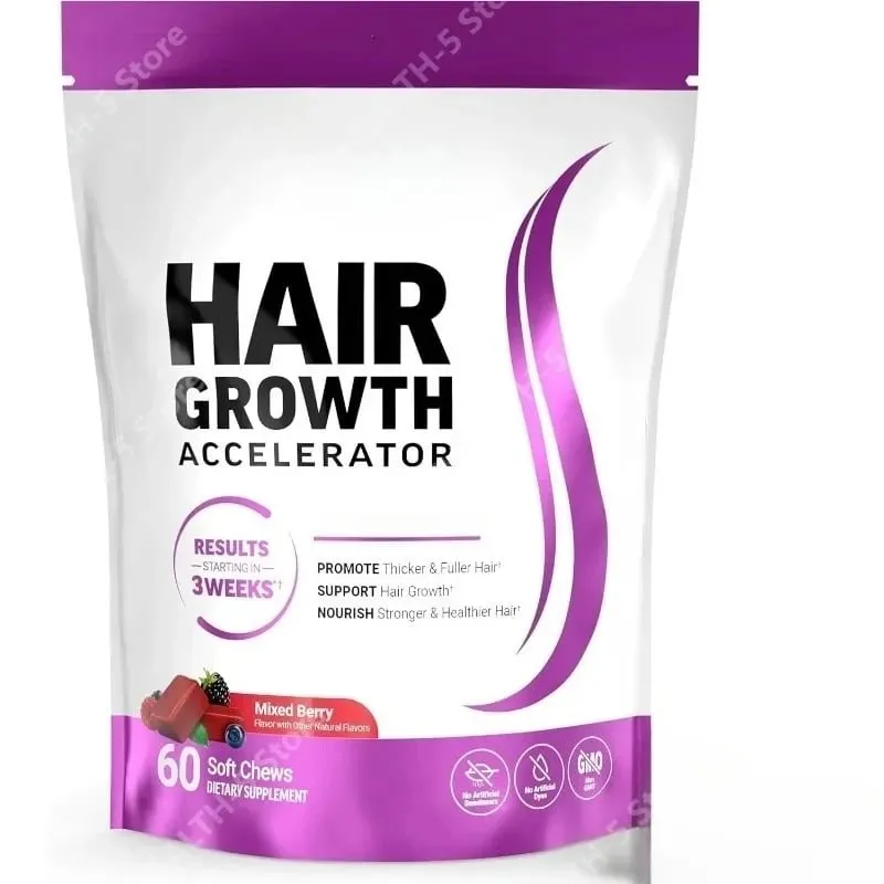 Συμπλήρωμα Biotin Hair Growth Soft Chews Support Fuller Thicker Hair Vitamin C & E for Healthy Hair Nourishment 60 Gummy