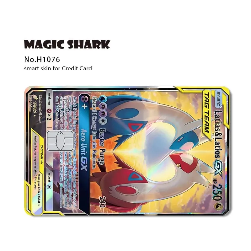 Magic Shark Mew Charizard EX Eevee Gengar Pikachu TCG Αυτοκόλλητο με ολογραφικό δέρμα λέιζερ για τραπεζική πιστωτική κάρτα