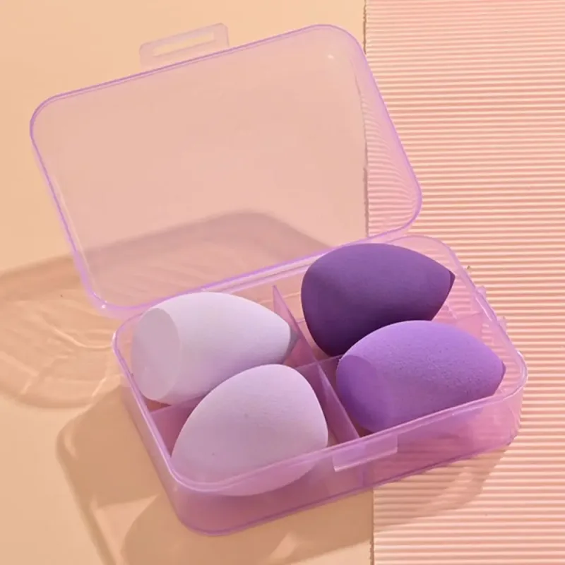 4 db Beauty Pro alapozó kozmetikai puff készlet száraz nedvesen használható sminkeszköz varázsecsetek dobozos szivacsporos sminkkel