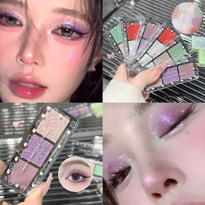 3-Color Glitter Eyeshadow Strip Palette Brightening Waterproof Gradient Mint-green Summer Lying Silkworm Eye Pigment Makeup