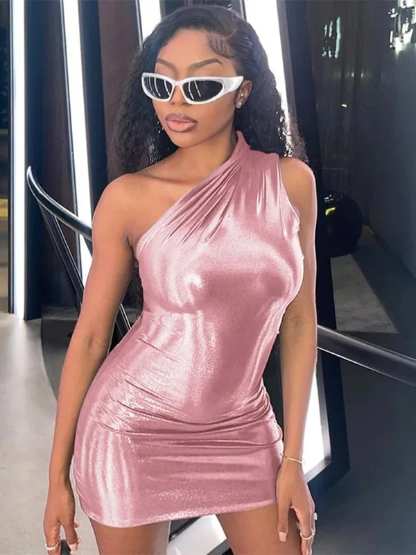 Sexy One Shoulder Bodycon Φορέματα για Γυναικεία Στερεά ακανόνιστο κοκαλιάρικο μίνι φόρεμα Γυναικείο πάρτι Nightclub Κοντό φόρεμα Vestido