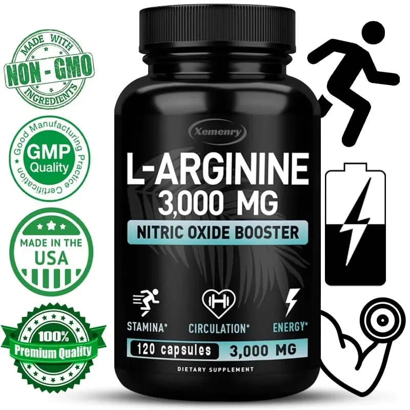 L-Arginine Capsules 3000mg - Nitric Oxide Boosters - Improve Energy Endurance Performance Build Muscle Mass — image 2