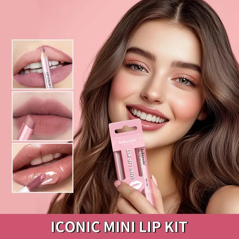 סט איפור שפתיים 5 צבעים + LIPSTICK וכתם שפתיים צביעה קלה ערכת שפתיים מאט שפתון סט איפור שפתיים אדום לאורך זמן